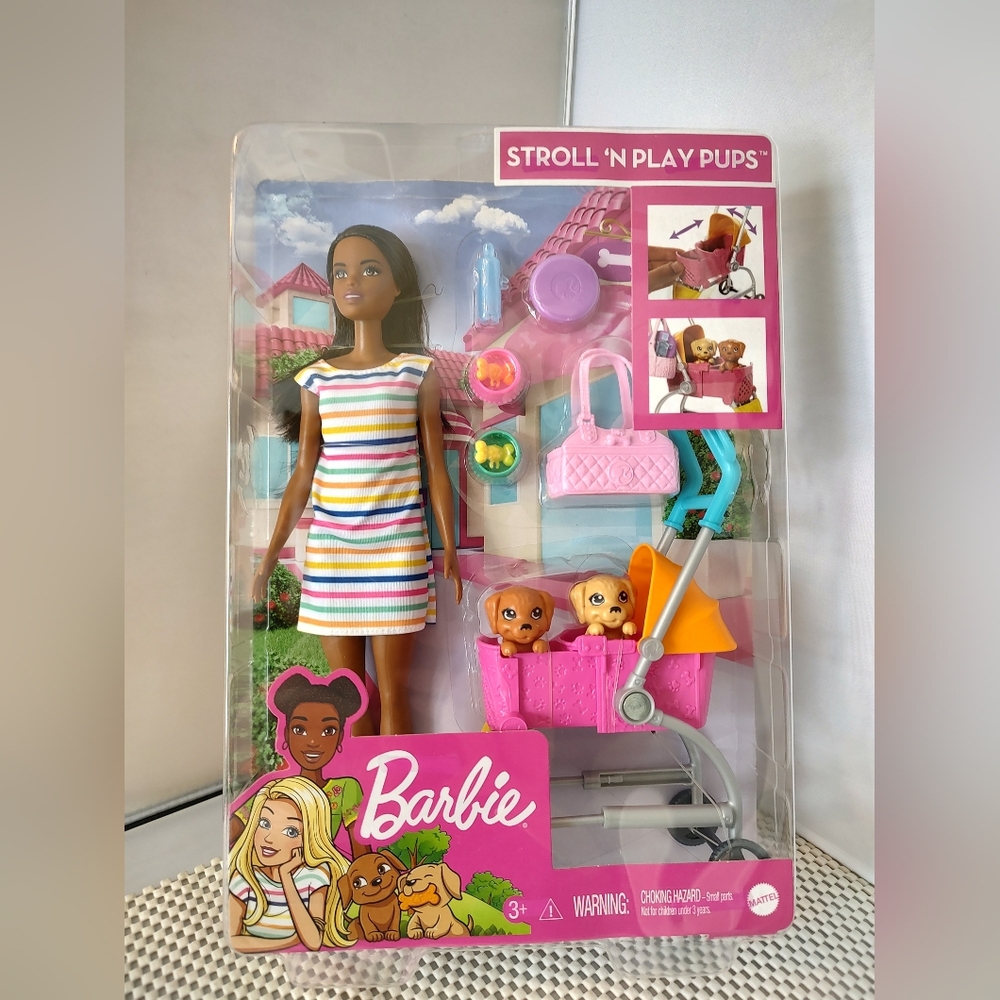 Barbie Stroll 'N Play Pups Pet Sitter Doll NWT